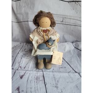 Lizzie High Bess High Doll with Cat And Stool Vintage Wooden Doll